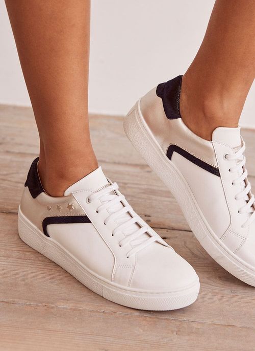 White Leather Blocked Trainers