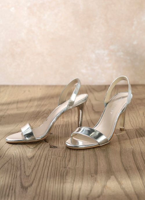 Silver Leather Heeled Sandals