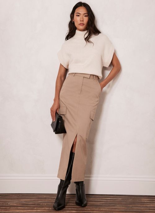 Beige Cotton Cargo Skirt