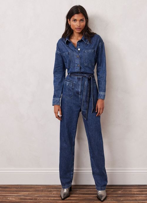 Indigo Denim Belted Jumpsuit