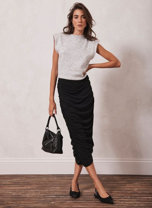 Black Asymmetric Ruched Skirt