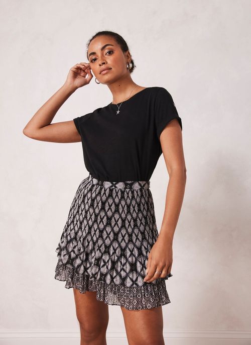 Black Mixed Print Mini Skirt