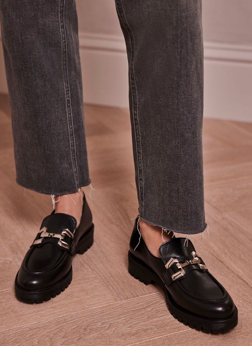 Black Leather Chain Loafer