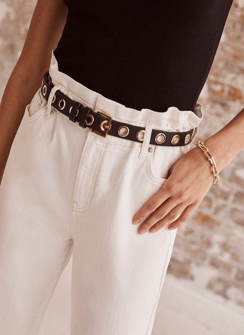 Black Leather Eyelet Belt