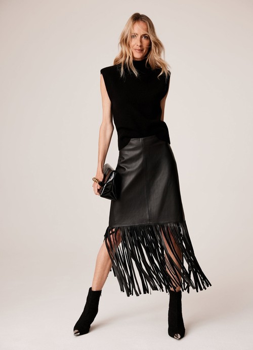Black Leather Fringe Skirt