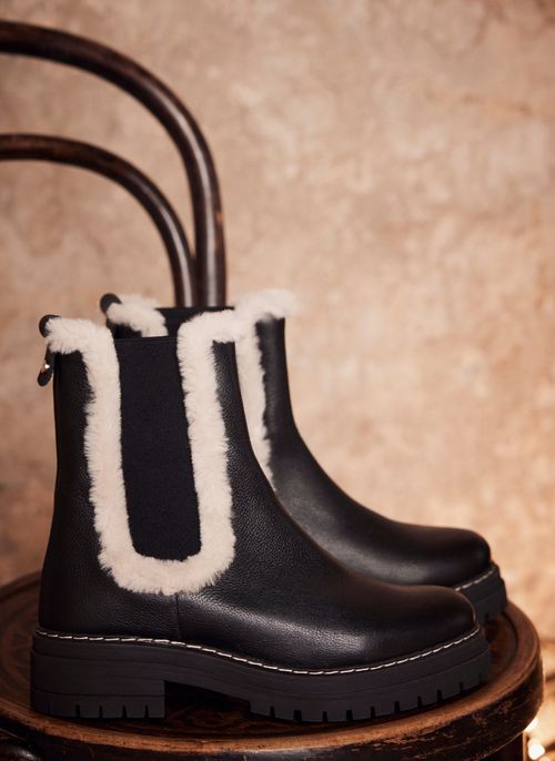 Black Leather Faux Fur Boots