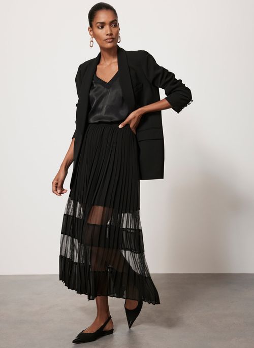 Black Mesh Insert Midi Skirt