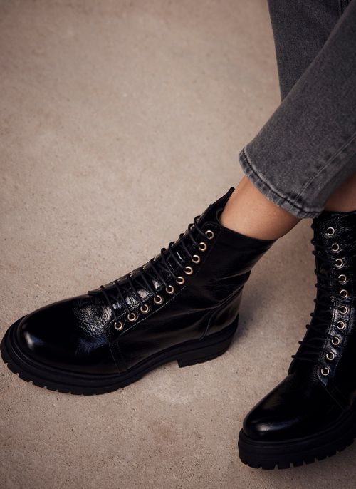 Black Patent Biker Boots