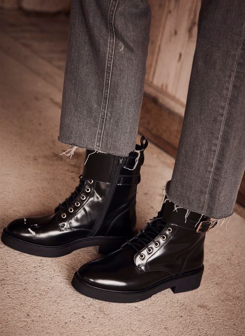 Black Patent Biker Boots