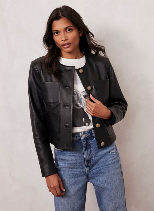 Black Pocket Leather Jacket