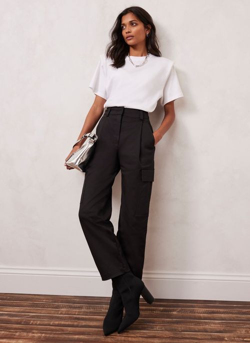 Black Cotton Blend Trousers