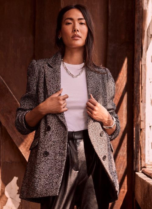 Black Textured Blazer Coat