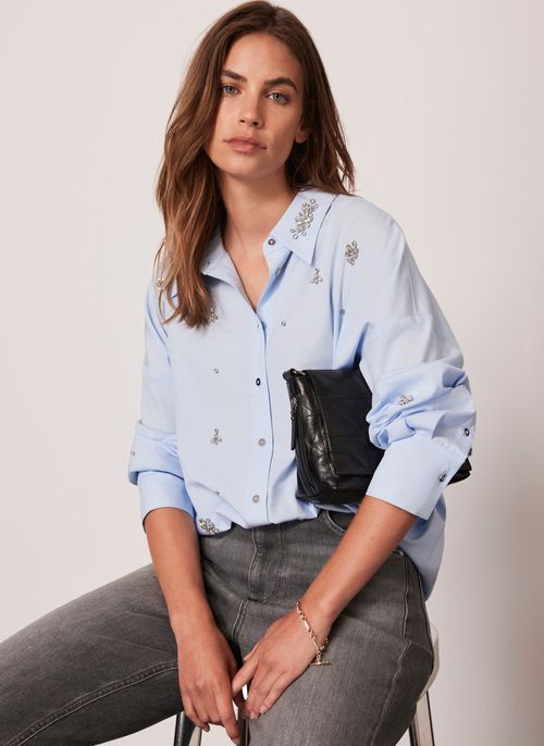 Blue Cotton Embellished Shirt