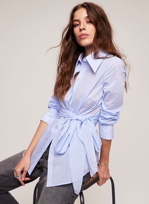 Blue Striped Tie Front Shirt