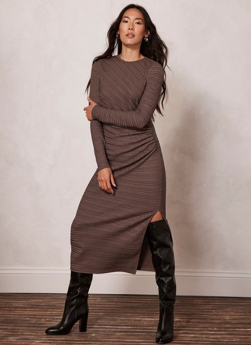 Brown Textured Midi Dress