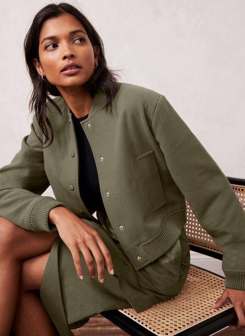 Khaki Cropped Bomber Jacket