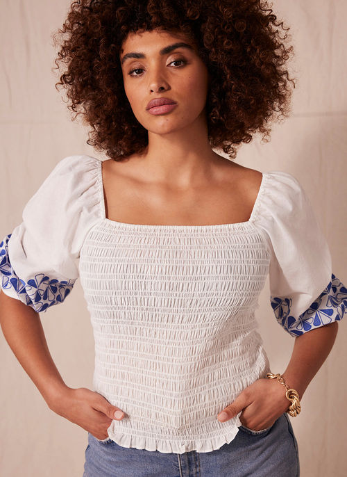 White Embroidered Cotton Top