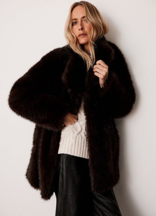 Dark Brown Faux Fur Coat