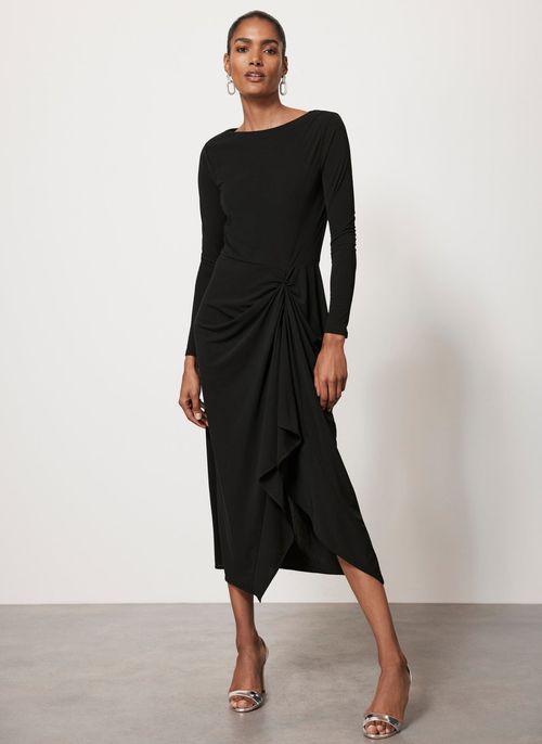 Black Drape Jersey Midi Dress