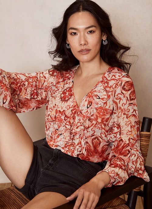 Frida Print Ruffled Blouse