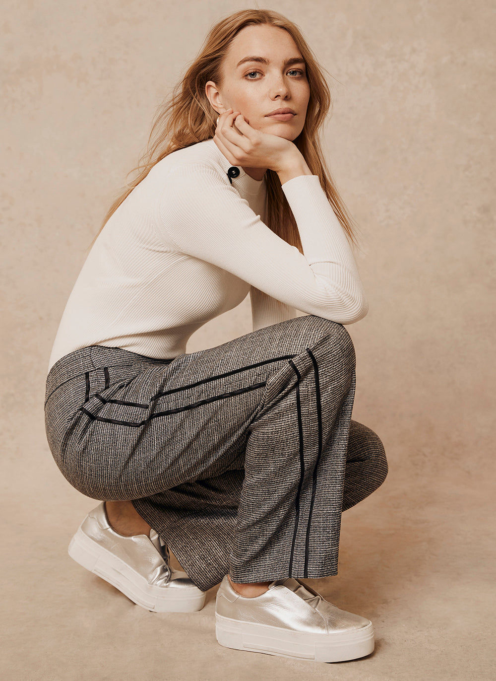 Mint Velvet Grey Metallic Check Trousers Grey Compare Grazia