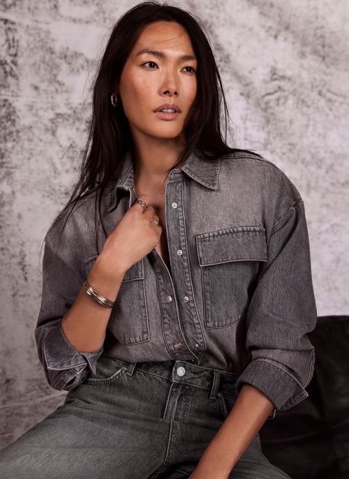 Grey Oversized Denim Shirt