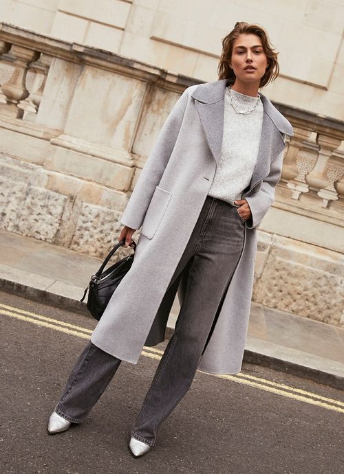 Grey Split Seam Longline Coat