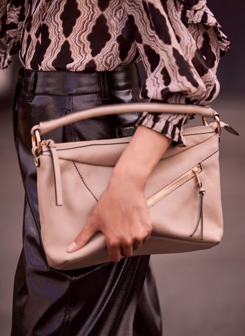 Neutral Leather Stitched Bag