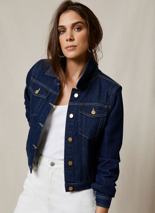 Dark Indigo Crop Denim Jacket