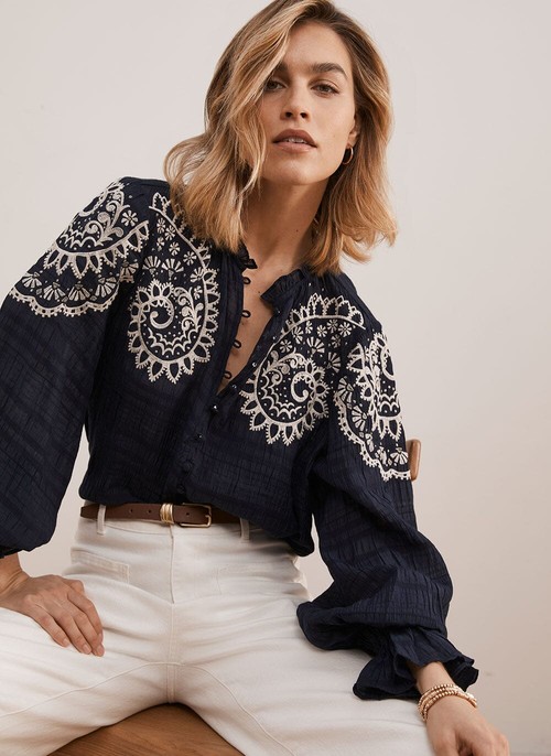 Navy Embroidered Blouse
