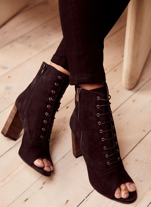 Jas Black Suede Peep Toe Boots