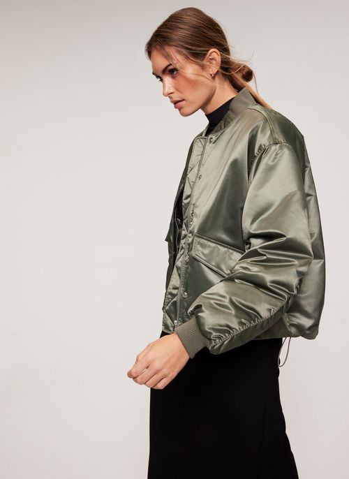 Khaki Satin Bomber Jacket