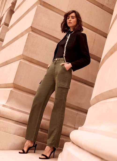 Khaki Straight Cargo Trousers