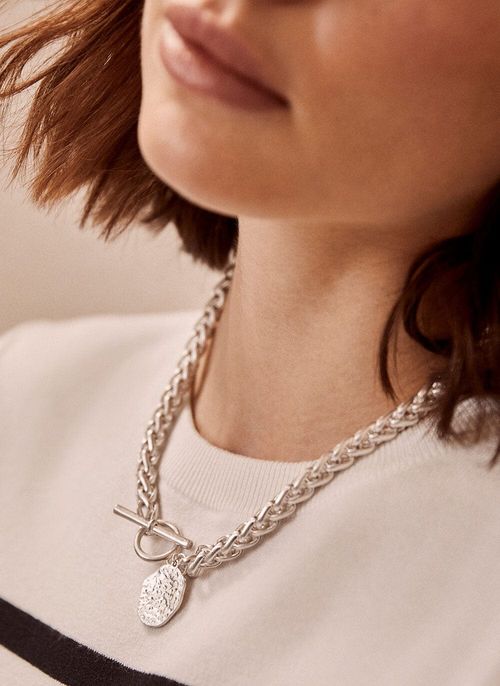 Silver Tone Link Coin Necklace