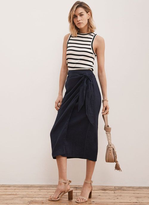 Navy Linen Sarong Skirt