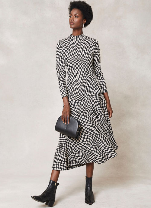 Checked Jacquard Midi Dress