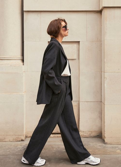 Dark Grey Pleat Wide Trousers