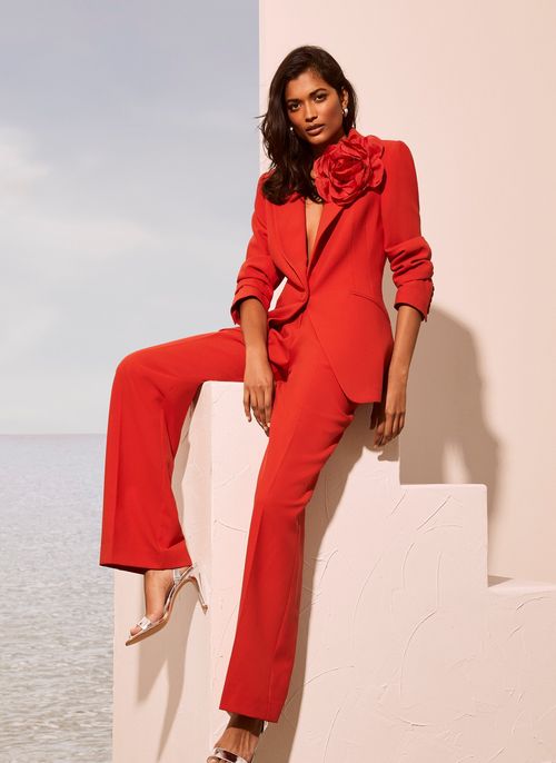 Red Straight Tailored Trousers