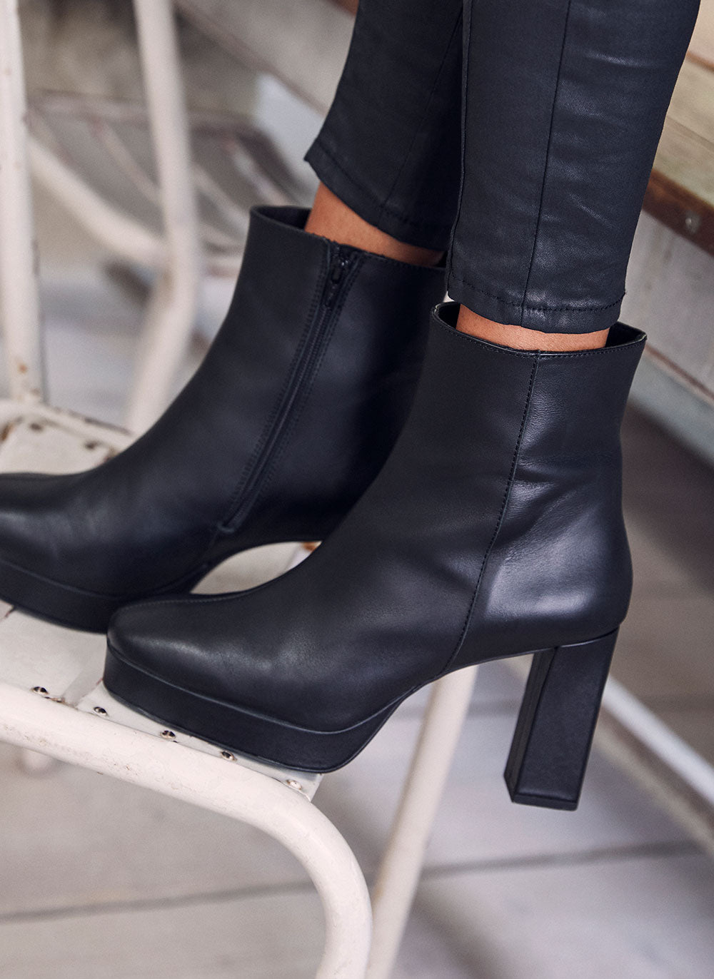 Mint Velvet Roxy Black Leather Boots Black Compare Closer