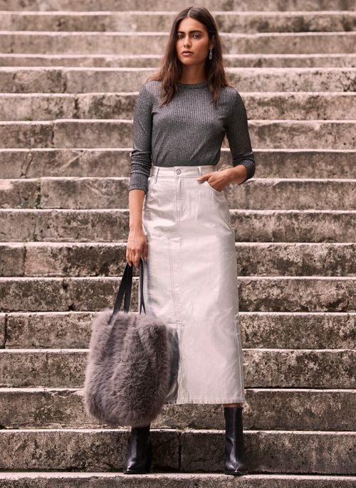 Silver Midi Skirt