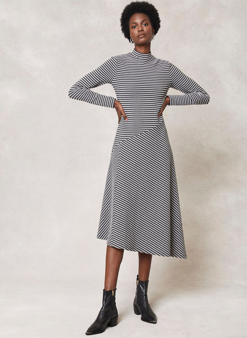 Grey Striped Jersey Midi Dress