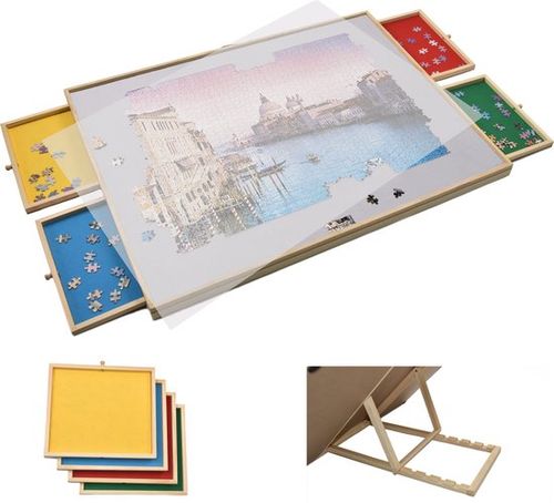 Verstellbares Puzzlebrett mit Sortiersystem - Puzzlebrett mit Schutz - 4 Schubladen für 1500 Teile - Puzzlematte aus Holz - Puzzletisch - Porta-puzzle - 89x68.7x4 cm