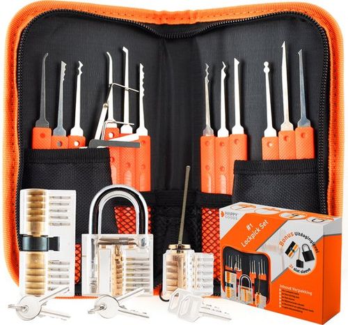 Happy Goods Lockpick Set - Lockpicking Set - 32-teilig - Survival Kit - Anfänger & Profi - 3x Übung Schloss - Lock Pick - Survival Kits