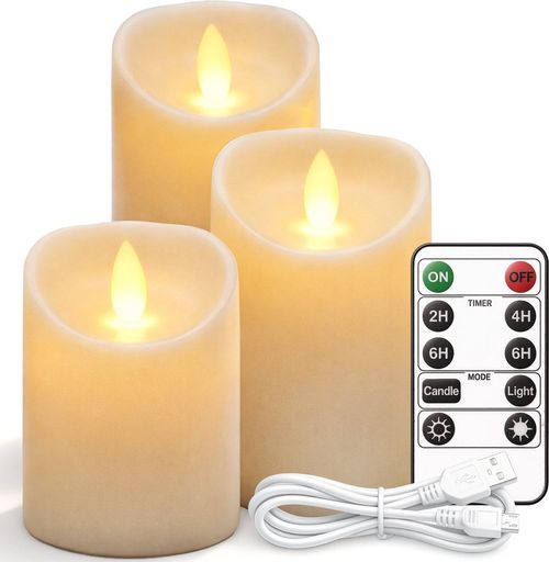 Luft 3 wiederaufladbare LED-Kerzen mit Fernbedienung - realistische Flamme - kabellos & sicher