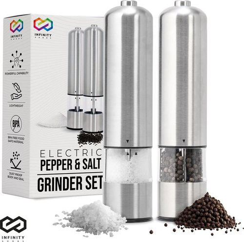 Infinity Goods Elektrische Peper- En Zoutmolen Set - Pepermolen - Zoutmolen - Verstelbare Maalgraad - Kruidenmolen - RVS