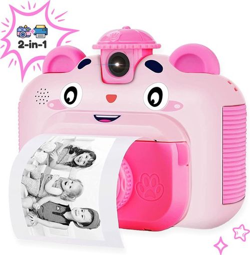 AyeKids Sofortbildkamera für Kinder - Mini-Thermodrucker - Fotodrucker - Inklusive 3 Rollen & 12 Farbmarker - Pink