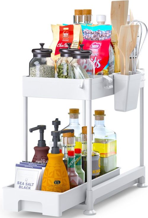 Stosh Küchenschrank-Organizer - Spülenschrank-Organizer - Aufbewahrungsregal - Küchenregal - 1 Stück - Weiß