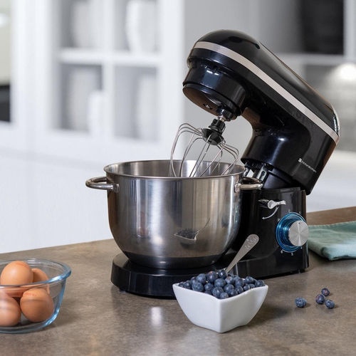 KitchenBrothers Küchenmaschine - Küchenmixer mit 6L-Edelstahl-Mixschüssel - Küchenroboter - 1400W - Schwarz