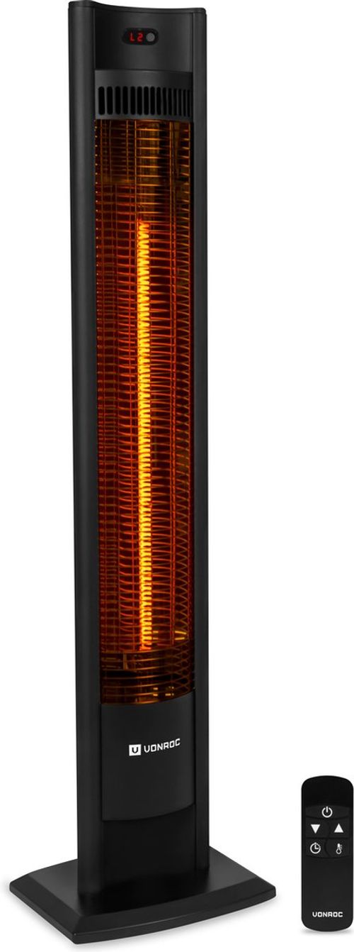 VONROC Terrassenstrahler Filicudi - Infrarot - 2000W - Hoher Wirkungsgrad - Kohleelement - 2 Heizarten - LCD-Bildschirm - Inkl.