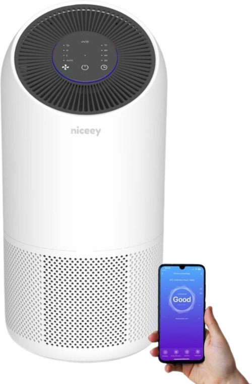 Niceey Luftreiniger - CADR: 300 m³/h - HEPA 13 - Kohlefilter - Weiß